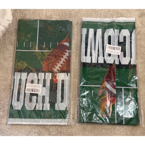 2 Pcs Football Touchdown Party Tablecloths 71 x 35" Plastic - Picture 3 of 5
